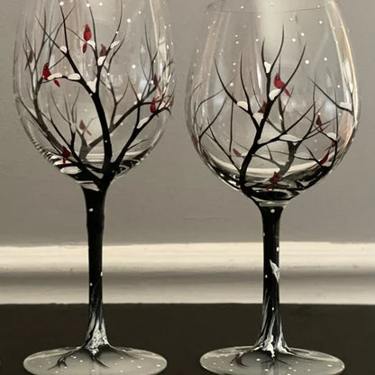 Verres à Vin Peints à la Main – Vaisselle Artistique & Unique Kitchen Accessories Electro Paris Hiver Verre avec pied