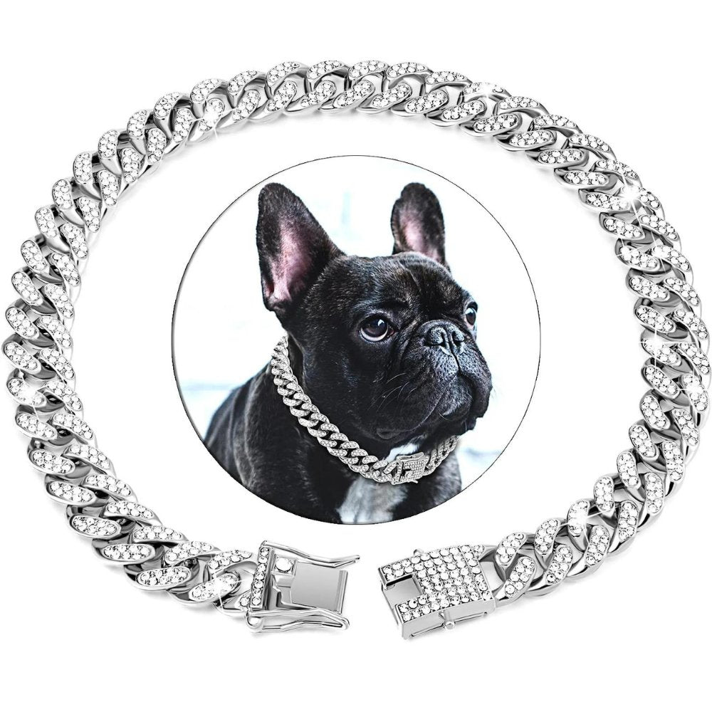 Collier de Chien Doré – Accessoire de Luxe avec Diamants en Zircone Étincelants Dog Gold Chain Collar Electro Paris Argent XS