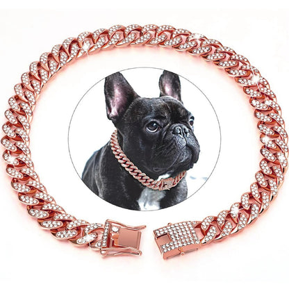 Collier de Chien Doré – Accessoire de Luxe avec Diamants en Zircone Étincelants Dog Gold Chain Collar Electro Paris Rosa Or XS