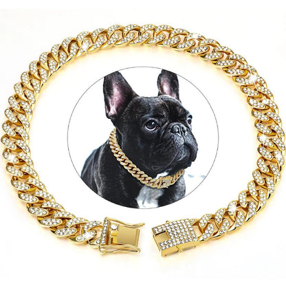 Collier de Chien Doré – Accessoire de Luxe avec Diamants en Zircone Étincelants Dog Gold Chain Collar Electro Paris