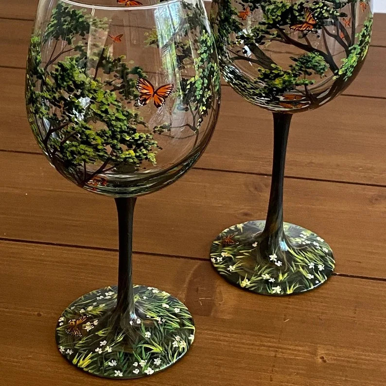 Verres à Vin Peints à la Main – Vaisselle Artistique & Unique Kitchen Accessories Electro Paris Printemps Verre avec pied