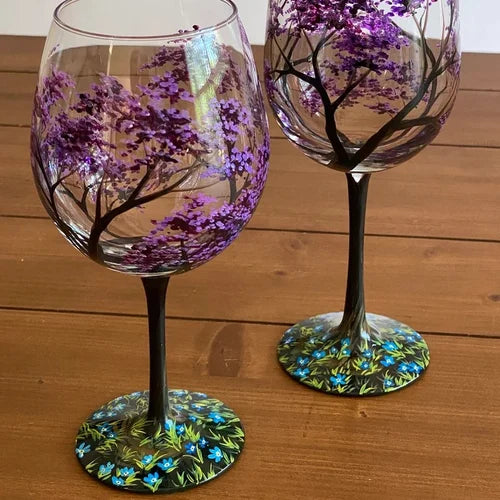 Verres à Vin Peints à la Main – Vaisselle Artistique & Unique Kitchen Accessories Electro Paris Automne Verre avec pied