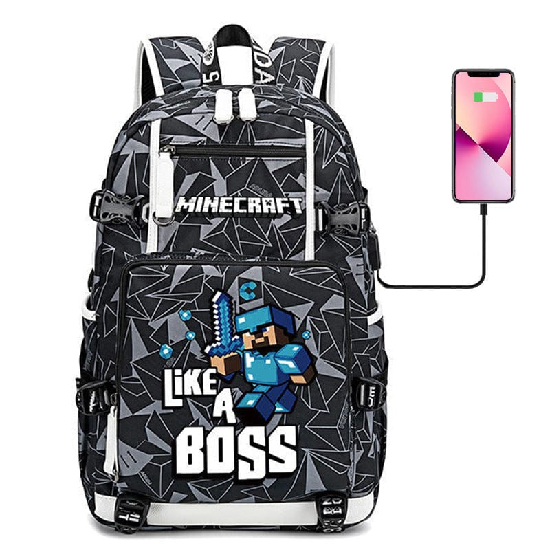 Cartable Enfant Thème Minecraft Avec Poches Multiples – Sac D’École Pratique et Résistant Kids & Babies Electro Paris Gris Like a boss