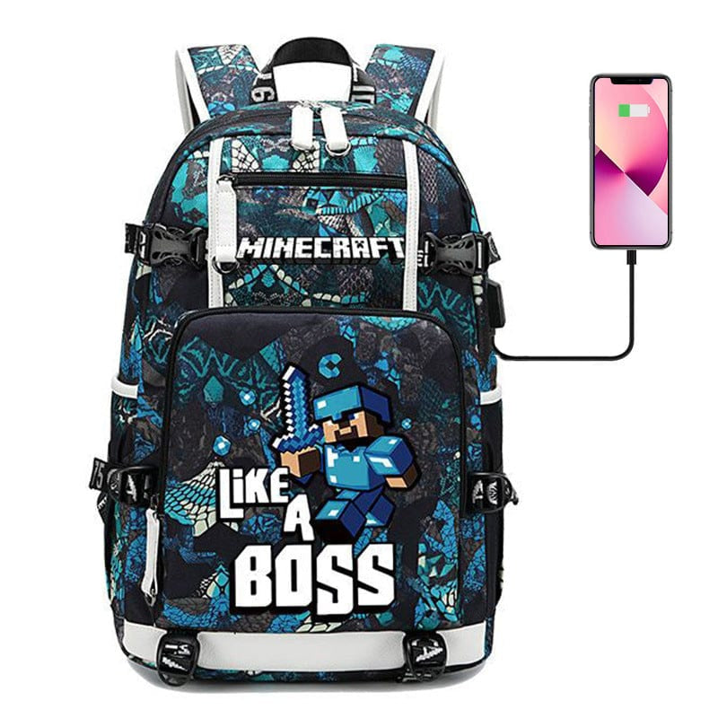 Cartable Enfant Thème Minecraft Avec Poches Multiples – Sac D’École Pratique et Résistant Kids & Babies Electro Paris Bleu Like a boss