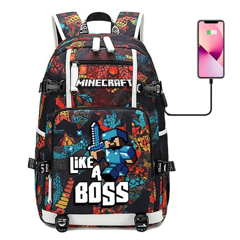 Cartable Enfant Thème Minecraft Avec Poches Multiples – Sac D’École Pratique et Résistant Kids & Babies Electro Paris