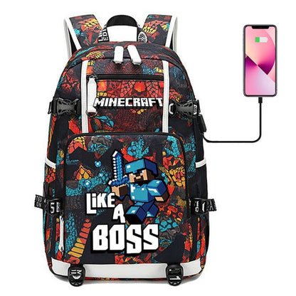 Cartable Enfant Thème Minecraft Avec Poches Multiples – Sac D’École Pratique et Résistant Kids & Babies Electro Paris