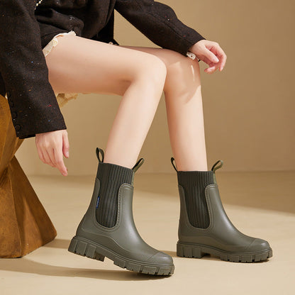 Bottes De Pluie Imperméables Pour Femme En PVC Avec Semelle Antidérapante Et Tige Mi-Mollet Women Boots Electro Paris