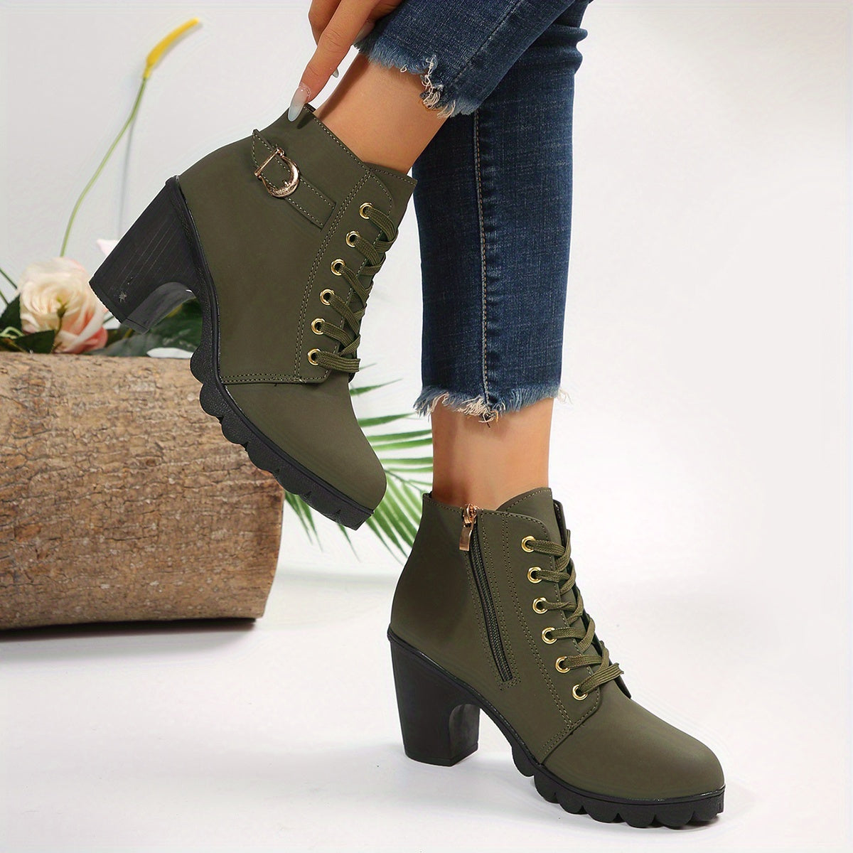 Bottes Courtes Pour Femme En Simili Cuir Avec Doublure Confortable Et Style Élégant Women's Shoes Electro Paris Vert armée armée 35