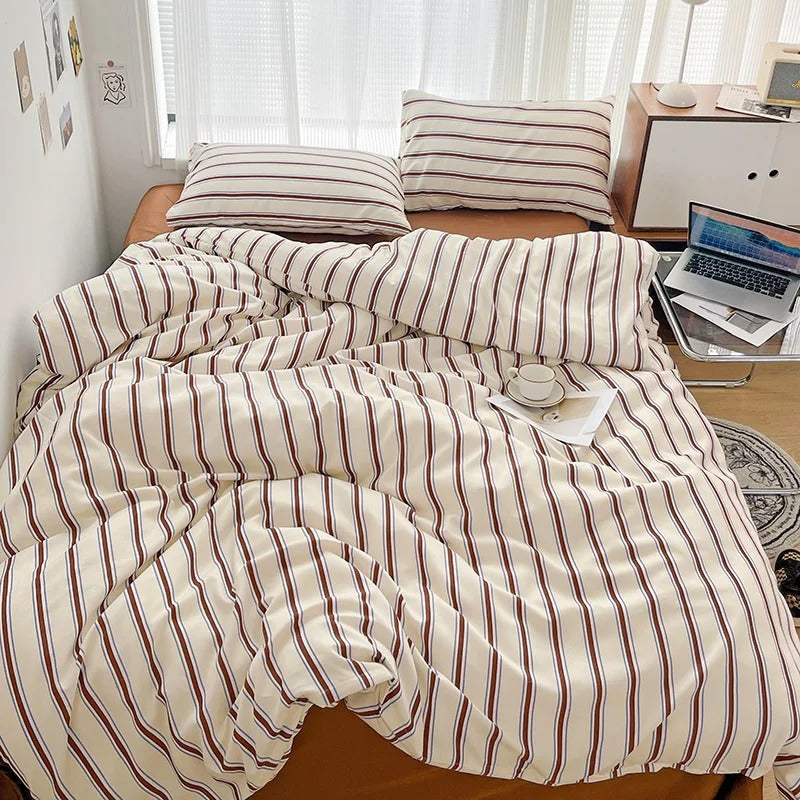 Literie En Coton Rayée Classique Avec Taies Et Draps – Confort Élégant Pour Votre Chambre Bedding Electro Paris