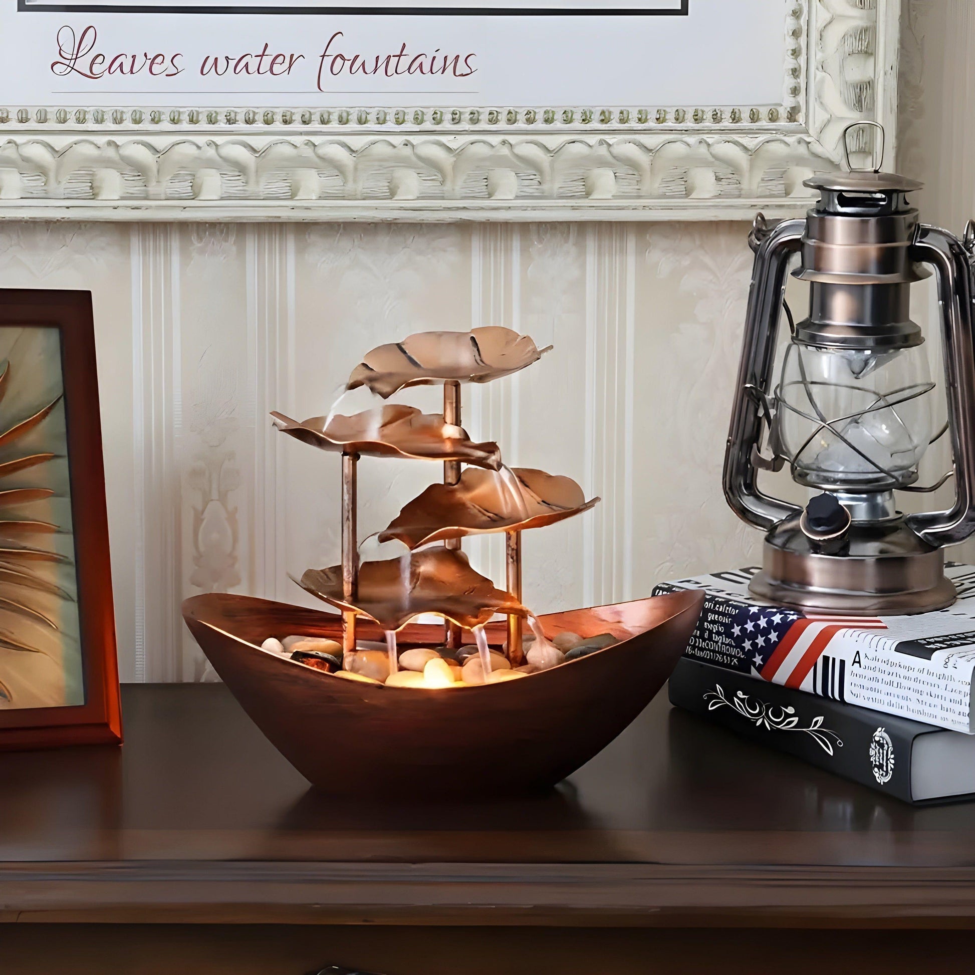 Tischbrunnen Avec LED – Fontaine De Table Vintage En Forme De Feuille En Métal Water fountain Electro Paris