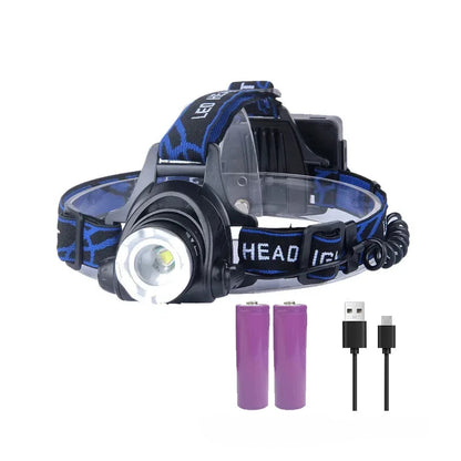 Lampe Frontale LED Puissante Et Étanche Avec Zoom Et Batterie Rechargeable Headlight Electro Paris