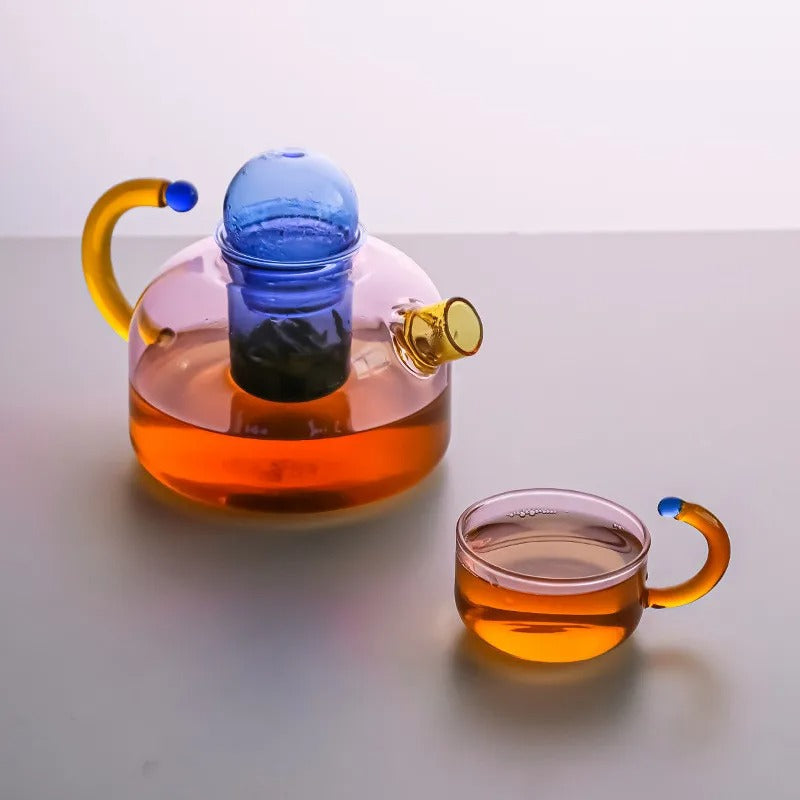 Théière En Verre Moderne Avec Tasse Et Détails Néon Inspirés De Tokyo Teapot Electro Paris