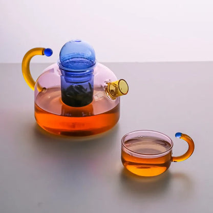 Théière En Verre Moderne Avec Tasse Et Détails Néon Inspirés De Tokyo Teapot Electro Paris