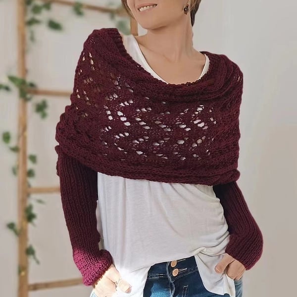 Écharpe Innovante À Doubles Manches Pour Style Et Confort Toute Saison Women sweater Electro Paris Rouge vin Taille unique