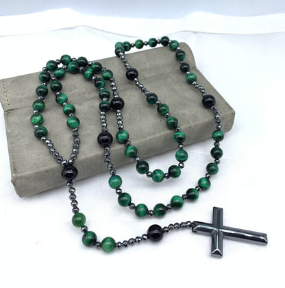 Collier Croix Et Perles En Œil De Tigre Et Lapis Lazuli Pour Homme Avec Signification Spirituelle Jewelry Electro Paris