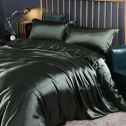 Ensemble De Literie 4 Pièces En Soie Satin Avec Housse De Couette Drap Et 2 Taies D’Oreiller Black Friday Deal Bedding Electro Paris Vert Drap housse 150 cm + drap housse 200 x 230 cm + 2 taies d'oreiller