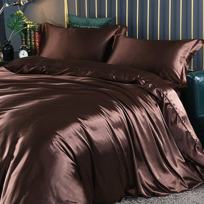 Ensemble De Literie 4 Pièces En Soie Satin Avec Housse De Couette Drap Et 2 Taies D’Oreiller Black Friday Deal Bedding Electro Paris Marron Drap housse 150 cm + drap housse 200 x 230 cm + 2 taies d'oreiller
