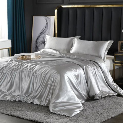 Ensemble De Literie 4 Pièces En Soie Satin Avec Housse De Couette Drap Et 2 Taies D’Oreiller Black Friday Deal Bedding Electro Paris Argent Drap housse 150 cm + drap housse 200 x 230 cm + 2 taies d'oreiller
