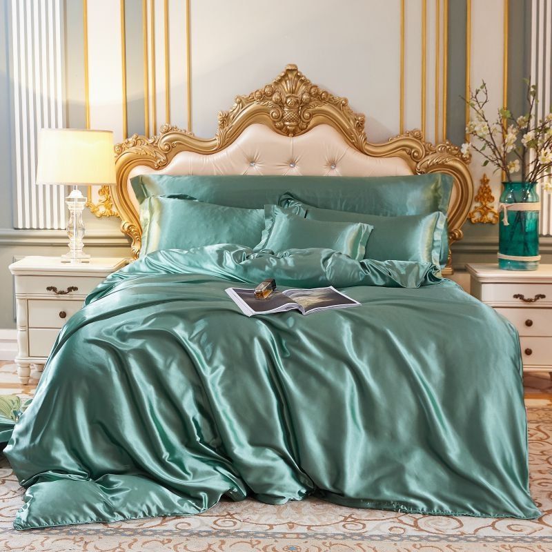 Ensemble De Literie 4 Pièces En Soie Satin Avec Housse De Couette Drap Et 2 Taies D’Oreiller Black Friday Deal Bedding Electro Paris Mint Drap housse 150 cm + drap housse 200 x 230 cm + 2 taies d'oreiller
