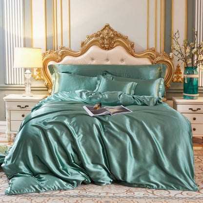 Ensemble De Literie 4 Pièces En Soie Satin Avec Housse De Couette Drap Et 2 Taies D’Oreiller Black Friday Deal Bedding Electro Paris Mint Drap housse 150 cm + drap housse 200 x 230 cm + 2 taies d'oreiller