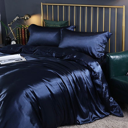 Ensemble De Literie 4 Pièces En Soie Satin Avec Housse De Couette Drap Et 2 Taies D’Oreiller Black Friday Deal Bedding Electro Paris Bleu royal Drap housse 150 cm + drap housse 200 x 230 cm + 2 taies d'oreiller