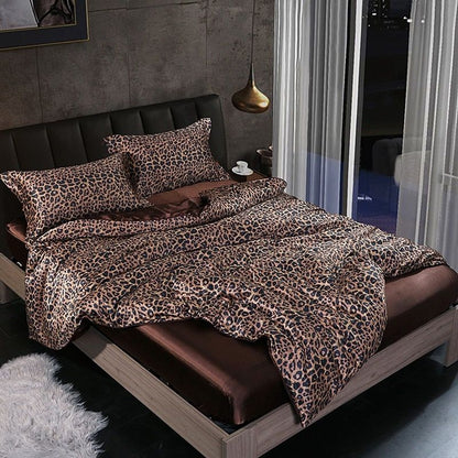 Ensemble De Literie 4 Pièces En Soie Satin Avec Housse De Couette Drap Et 2 Taies D’Oreiller Black Friday Deal Bedding Electro Paris Léopard Drap housse 150 cm + drap housse 200 x 230 cm + 2 taies d'oreiller