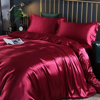 Ensemble De Literie 4 Pièces En Soie Satin Avec Housse De Couette Drap Et 2 Taies D’Oreiller Black Friday Deal Bedding Electro Paris Rouge Drap housse 150 cm + drap housse 200 x 230 cm + 2 taies d'oreiller