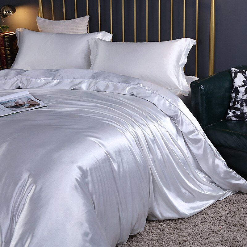 Ensemble De Literie 4 Pièces En Soie Satin Avec Housse De Couette Drap Et 2 Taies D’Oreiller Black Friday Deal Bedding Electro Paris