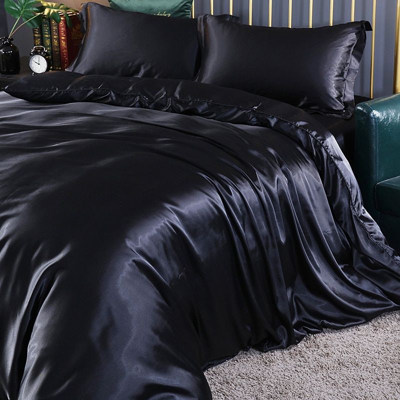 Ensemble De Literie 4 Pièces En Soie Satin Avec Housse De Couette Drap Et 2 Taies D’Oreiller Black Friday Deal Bedding Electro Paris Noir Drap housse 150 cm + drap housse 200 x 230 cm + 2 taies d'oreiller