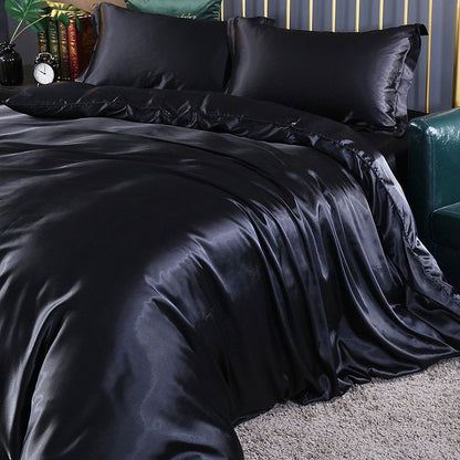 Ensemble De Literie 4 Pièces En Soie Satin Avec Housse De Couette Drap Et 2 Taies D’Oreiller Black Friday Deal Bedding Electro Paris Noir Drap housse 150 cm + drap housse 200 x 230 cm + 2 taies d'oreiller