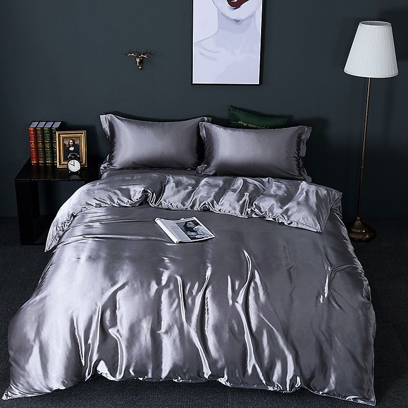Ensemble De Literie 4 Pièces En Soie Satin Avec Housse De Couette Drap Et 2 Taies D’Oreiller Black Friday Deal Bedding Electro Paris Gris Drap housse 150 cm + drap housse 200 x 230 cm + 2 taies d'oreiller