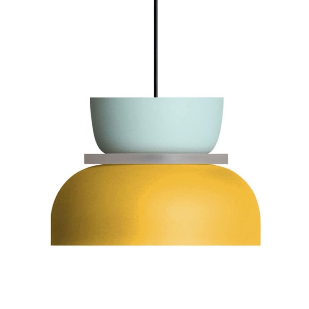 Suspension Minimaliste Moderne avec Accent en Bois pour Éclairage de Cuisine et Salle à Manger Éclairage Electro Paris Bleu clair + Jaune (M)