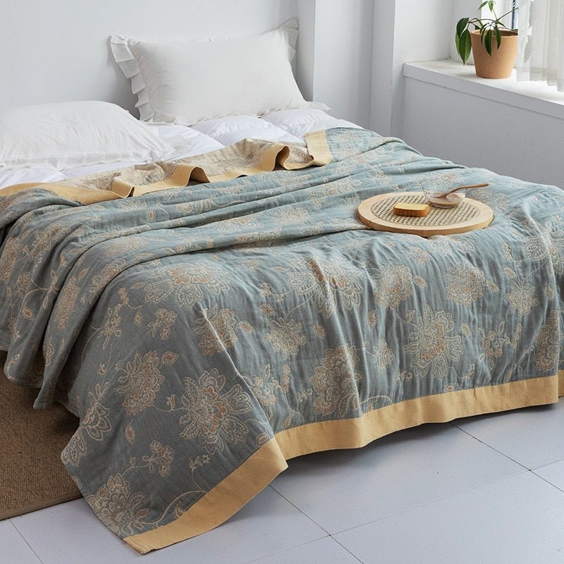 Plaid Ultra-Doux – Confort Douillet pour Toute la Maison Throws & Blankets Electro Paris Bleu fleuri + or 150x200cm