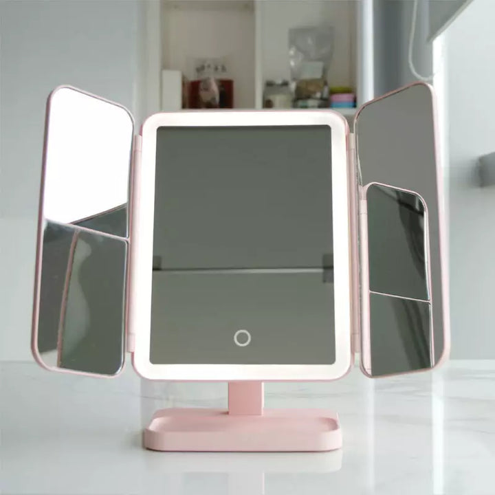 Miroir de Maquillage à LED Triple – Miroir Pliable Éclairé avec Grossissement Accents décoratifs Electro Paris