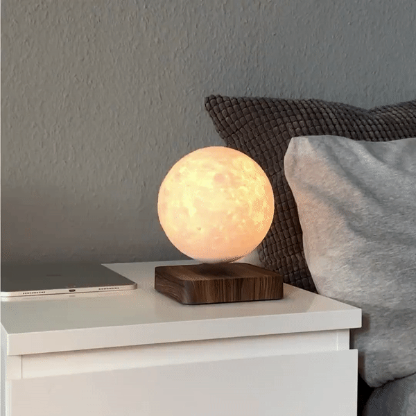 Lampe De Lune Magnétique 3D Flottante Avec Socle En Bois Naturel Table Lamp Electro Paris