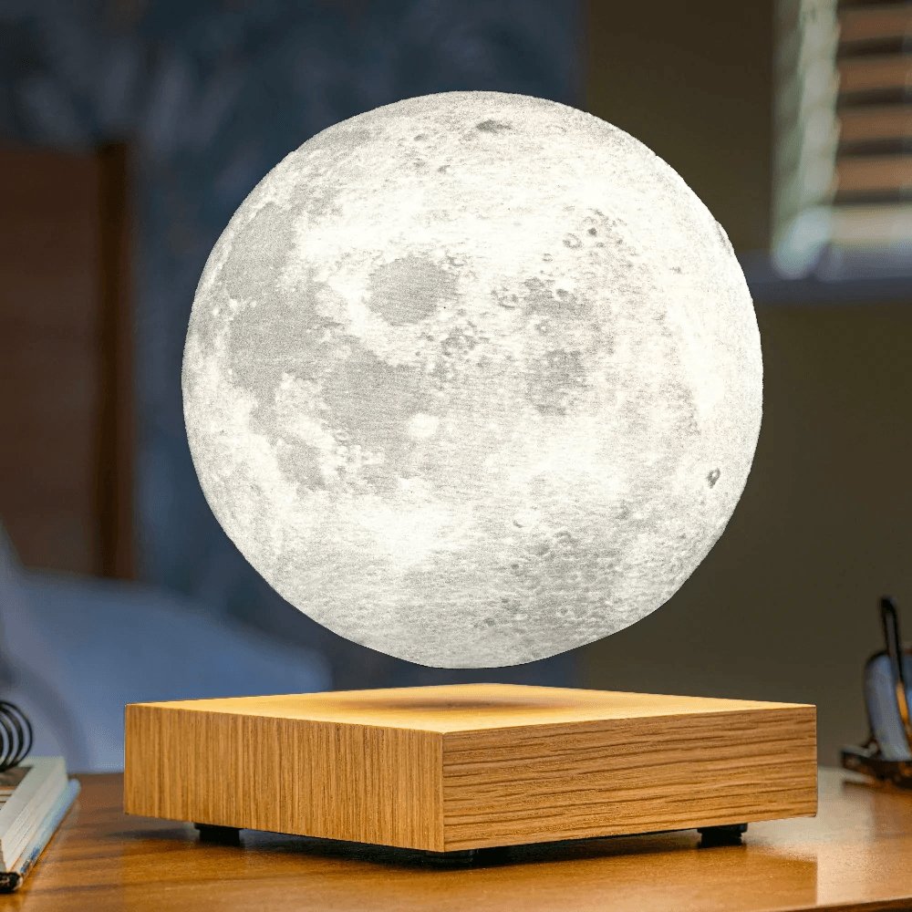 Lampe De Lune Magnétique 3D Flottante Avec Socle En Bois Naturel Table Lamp Electro Paris