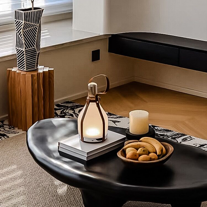 Lampe De Table En Verre Givré Moderne Avec Courroie En Cuir Pour Ambiances Élégantes Table Lamps Electro Paris