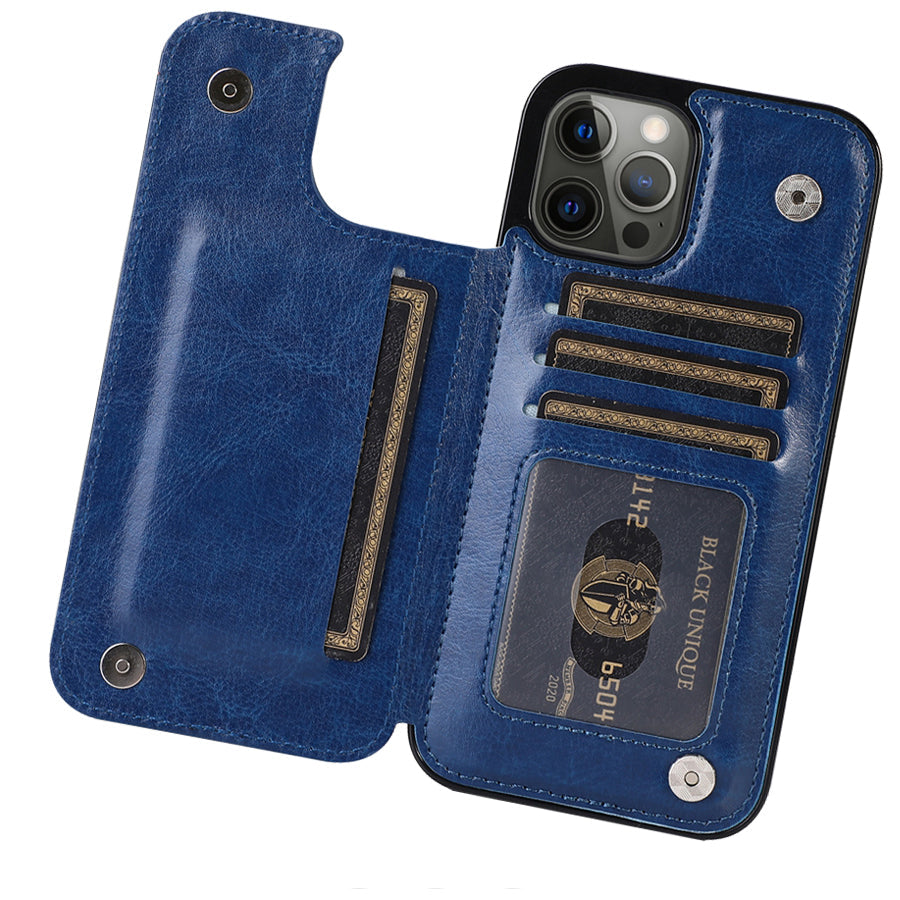 Coque iPhone – Étui en Cuir de Luxe avec Fentes Cartes et Fermeture Magnétique Phone case Electro Paris Bleu iPhone 16 Pro Max
