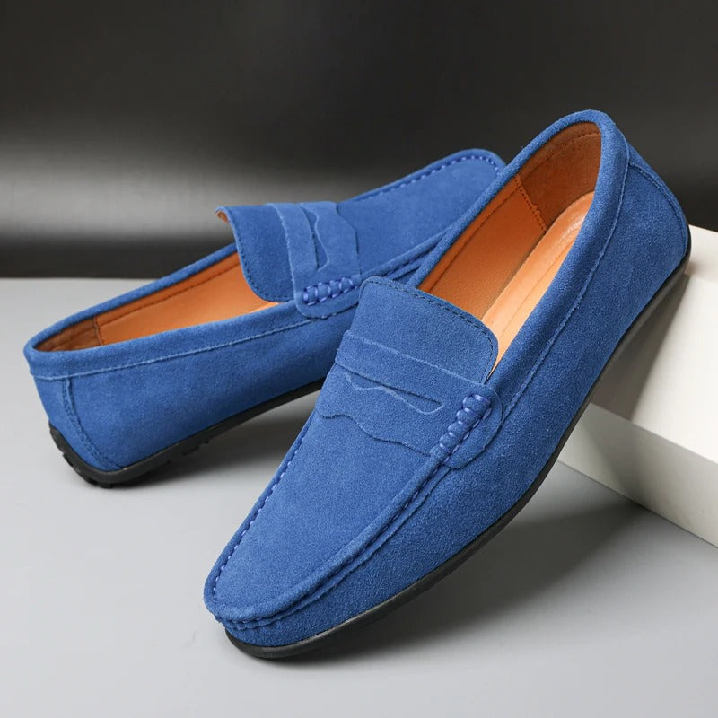 Mocassins homme en daim – cuir véritable, semelle gourmande & style raffiné Flats Electro Paris Bleu Aqua 39