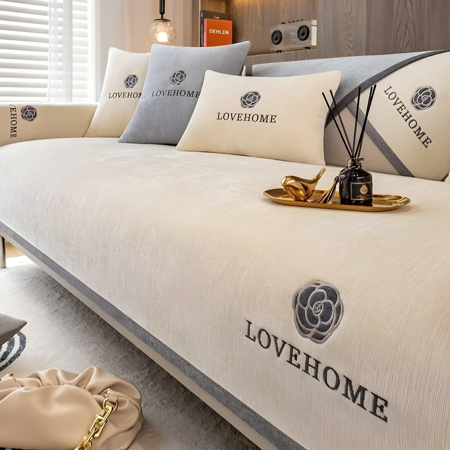 Housse De Canapé Moderne Antidérapante En Tissu Doux Pour Protection Et Style Quotidiens Sofa Cover Electro Paris Beige 70x70cm