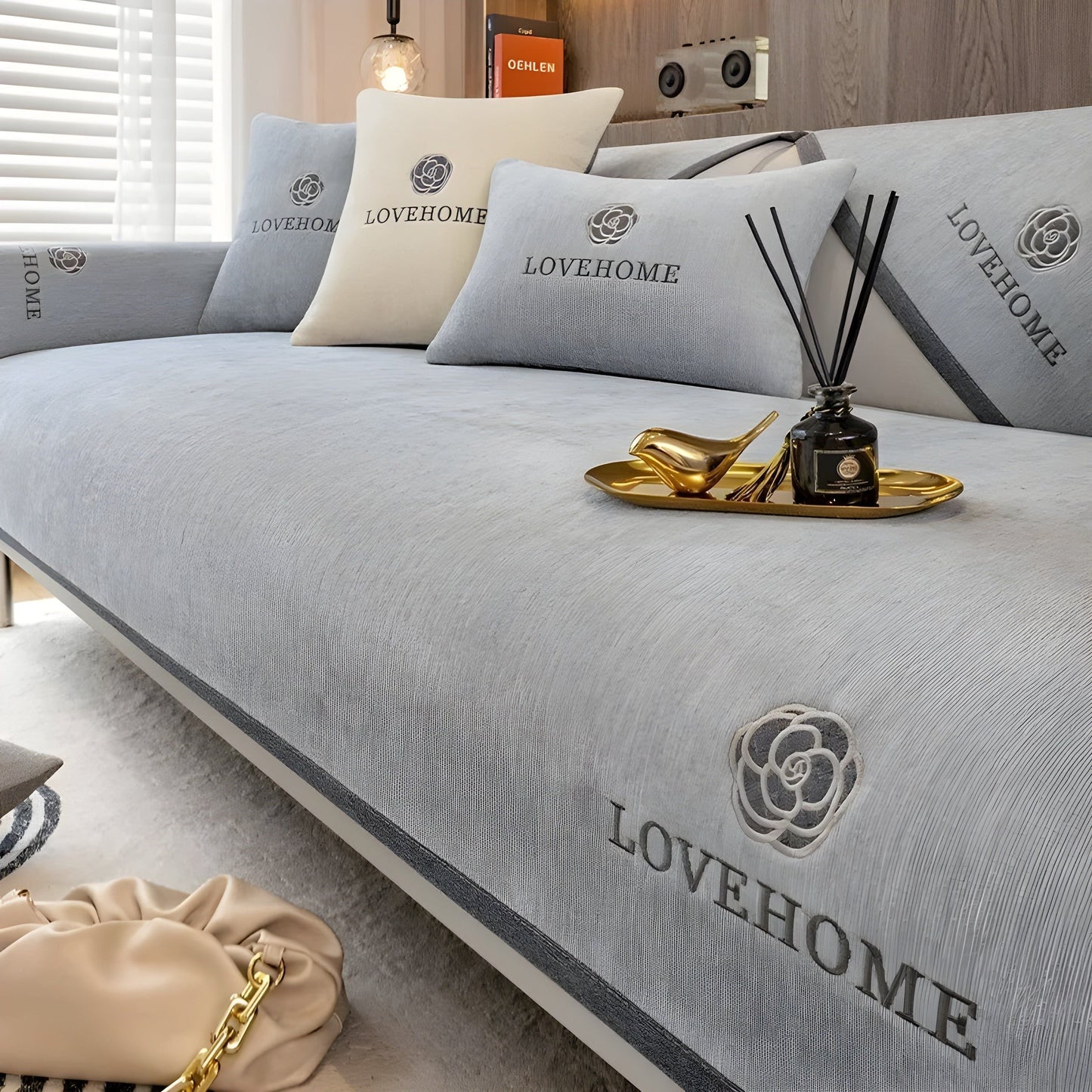 Housse De Canapé Moderne Antidérapante En Tissu Doux Pour Protection Et Style Quotidiens Sofa Cover Electro Paris Gris clair 70x70cm