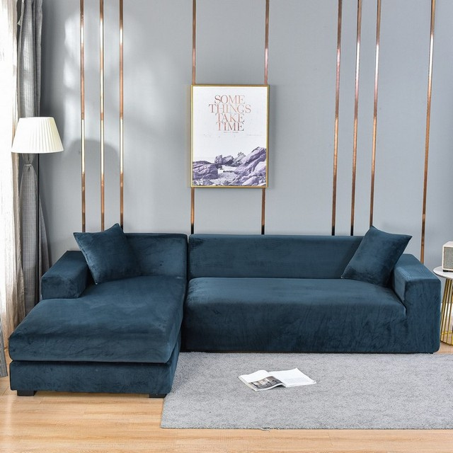 Housse de Canapé Universelle Complète Avec Protection Anti-Taches Et Élégance Maximale Sofa Cover Electro Paris Dark Blue 1 seat (90 to 140 cm / 35.44 to 55.12 Inch)