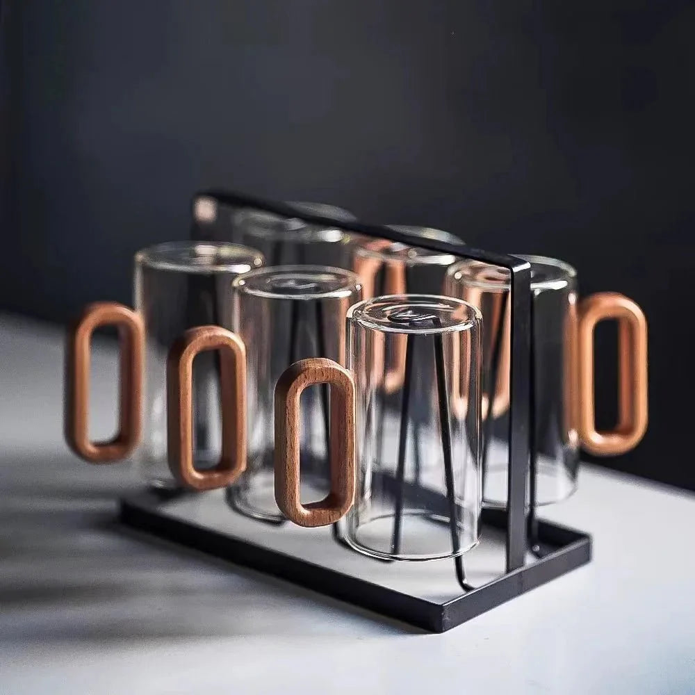 Tasse Moderne en Verre avec Poignée en Bois Naturel Mug Electro Paris