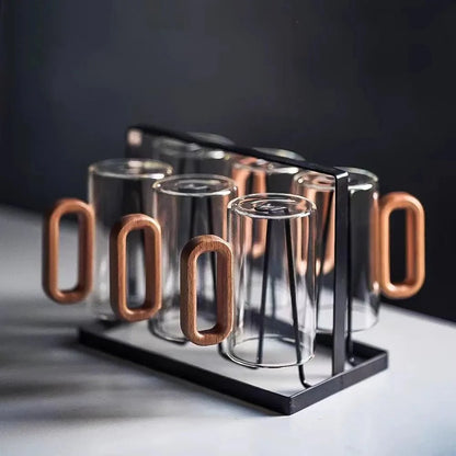 Tasse Moderne en Verre avec Poignée en Bois Naturel Mug Electro Paris