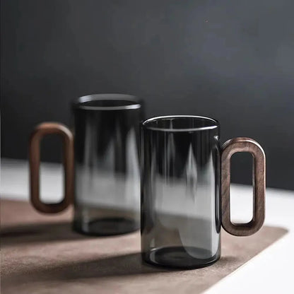 Tasse Moderne en Verre avec Poignée en Bois Naturel Mug Electro Paris 2 Tasse Gris orageux