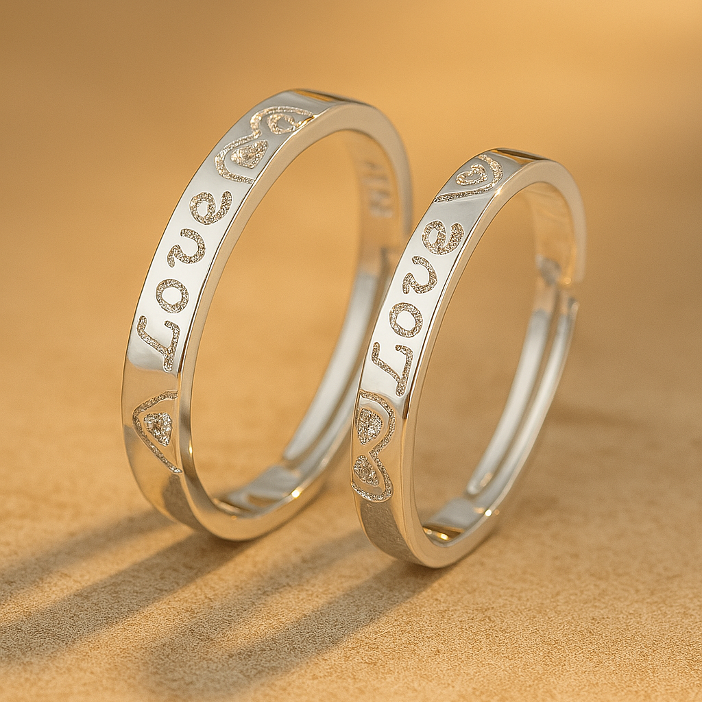 Bagues de Couple en Argent – Ensemble Ajustable avec Motif Cœur Symbolisant l’Amour Éternel Jewelry Ring Standard Electro Paris Pour l'union éternelle