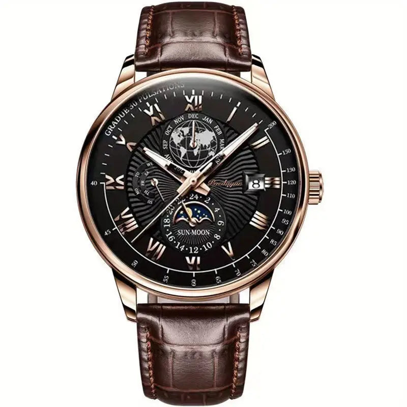 Montre Mécanique De Luxe Pour Homme Avec Cadran Saphir Et Complication Phase De Lune Men's watch Electro Paris Noir Or Marron