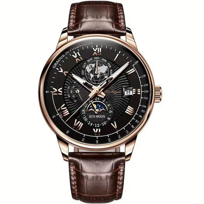 Montre Mécanique De Luxe Pour Homme Avec Cadran Saphir Et Complication Phase De Lune Men's watch Electro Paris Noir Or Marron