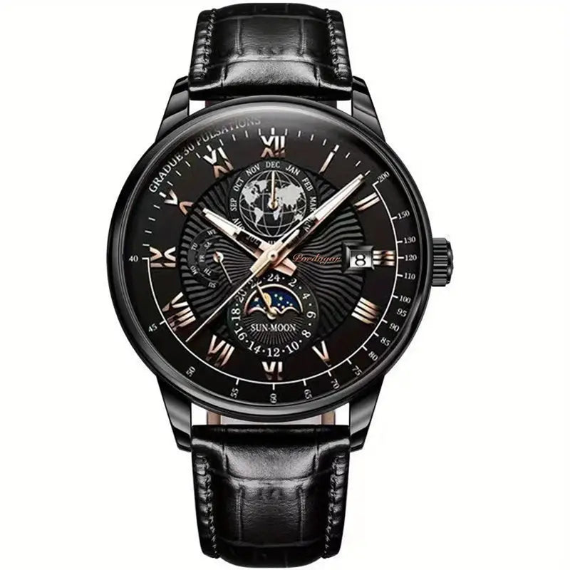Montre Mécanique De Luxe Pour Homme Avec Cadran Saphir Et Complication Phase De Lune Men's watch Electro Paris Noir