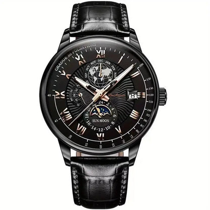 Montre Mécanique De Luxe Pour Homme Avec Cadran Saphir Et Complication Phase De Lune Men's watch Electro Paris Noir